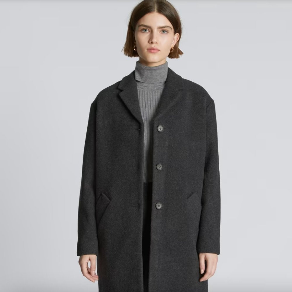 EUC Everlane The Italian ReWool Cocoon Coat - Heathered Black, Size XS